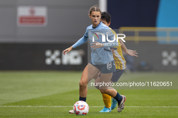 Kerstin Casparij #18 of Manchester City W.F.C. is in action during the Barclays FA Women's Super League match between Manchester City and Br...