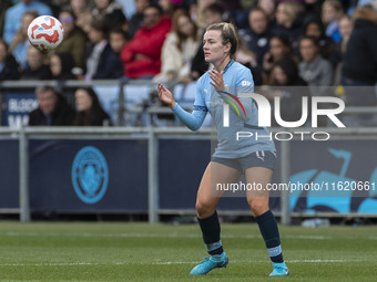 Lauren Hemp #11 of Manchester City W.F.C. chests the ball during the Barclays FA Women's Super League match between Manchester City and Brig...