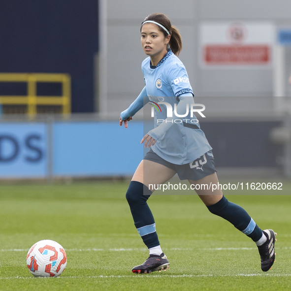 Yui Hasegawa #25 of Manchester City W.F.C. during the Barclays FA Women's Super League match between Manchester City and Brighton and Hove A...