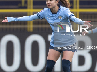 Yui Hasegawa #25 of Manchester City W.F.C. gesticulates during the Barclays FA Women's Super League match between Manchester City and Bright...