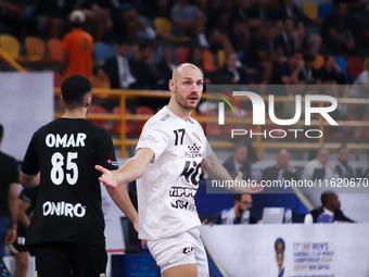 A Veszprem player reacts during his team's match against Zamalek in the Men's Handball Club World Championship in Cairo, Egypt (