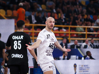 A Veszprem player reacts during his team's match against Zamalek in the Men's Handball Club World Championship in Cairo, Egypt (