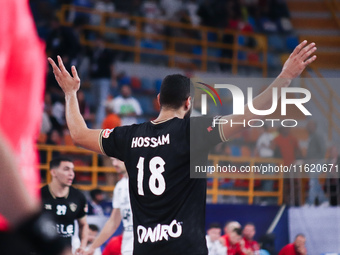 Zamalek player Hossam celebrates during his team's match against the Hungarian team Veszprem in the Men's Handball Club World Championship i...