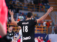 Zamalek player Hossam celebrates during his team's match against the Hungarian team Veszprem in the Men's Handball Club World Championship i...