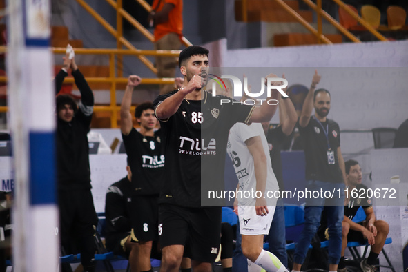 A Zamalek player celebrates during his team's match against the Hungarian team Veszprem in the Men's Handball Club World Championship in Cai...