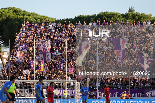 Supporters of ACF Fiorentina during the Serie A match between Empoli FC and ACF Fiorentina in Empoli, Italy, on September 29, 2024, at the s...