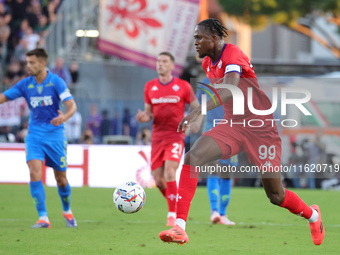 Christian Kouame of ACF Fiorentina controls the ball during the Serie A match between Empoli FC and ACF Fiorentina in Empoli, Italy, on Sept...