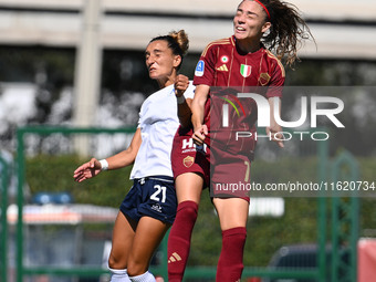 Virginia Di Giammarino of Napoli Femminile and Benedetta Glionna of A.S. Roma Femminile are in action during the 4th day of the Serie A Femm...