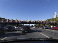 Cars drive near a toll at the 25 de Abril bridge in Lisbon, Portugal, on September 29, 2024. Data from the Portuguese Association of Highway...