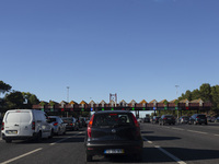 Cars drive near a toll at the 25 de Abril bridge in Lisbon, Portugal, on September 29, 2024. Data from the Portuguese Association of Highway...