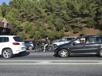 Cars drive near a toll at the 25 de Abril bridge in Lisbon, Portugal, on September 29, 2024. Data from the Portuguese Association of Highway...