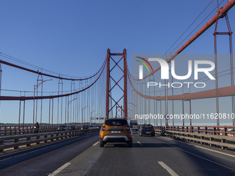 Cars drive on the 25 de Abril bridge in Lisbon, Portugal, on September 29, 2024. Data from the Portuguese Association of Highway Concessiona...