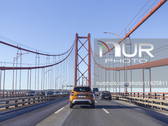 Cars drive on the 25 de Abril bridge in Lisbon, Portugal, on September 29, 2024. Data from the Portuguese Association of Highway Concessiona...