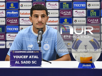 Youcef Atal of Al Sadd FC attends the press conference ahead of the AFC Champions League elite west football match between Qatar's Al Sadd S...