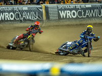 Jakub Krawczyk and Bartosz Banbor participate in a PGE Speedway Ekstraliga game between Sparta Wroclaw and Motor Lublin in Wroclaw, Poland,...