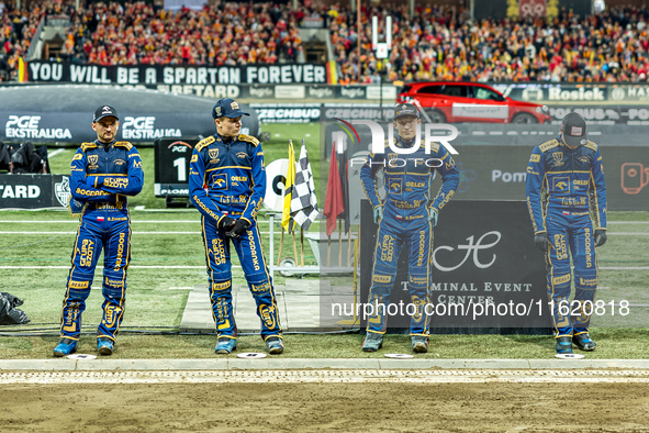 Bartosz Zmarzlik and Jack Holder participate in a PGE Speedway Ekstraliga game between Sparta Wroclaw and Motor Lublin in Wroclaw, Poland, o...