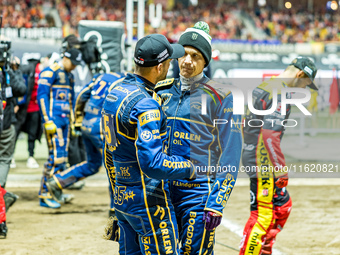 Bartosz Zmarzlik and Fredrik Lindgren participate in a PGE Speedway Ekstraliga game between Sparta Wroclaw and Motor Lublin in Wroclaw, Pola...