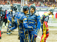 Bartosz Zmarzlik and Fredrik Lindgren participate in a PGE Speedway Ekstraliga game between Sparta Wroclaw and Motor Lublin in Wroclaw, Pola...