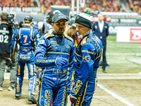 Bartosz Zmarzlik and Fredrik Lindgren participate in a PGE Speedway Ekstraliga game between Sparta Wroclaw and Motor Lublin in Wroclaw, Pola...