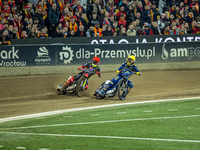 Artem Laguta and Dominik Kubera participate in a PGE Speedway Ekstraliga game between Sparta Wroclaw and Motor Lublin in Wroclaw, Poland, on...