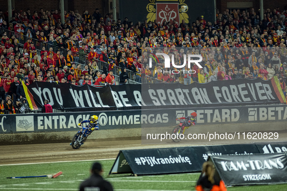 Dominik Kubera and Artem Laguta participate in a PGE Speedway Ekstraliga game between Sparta Wroclaw and Motor Lublin in Wroclaw, Poland, on...