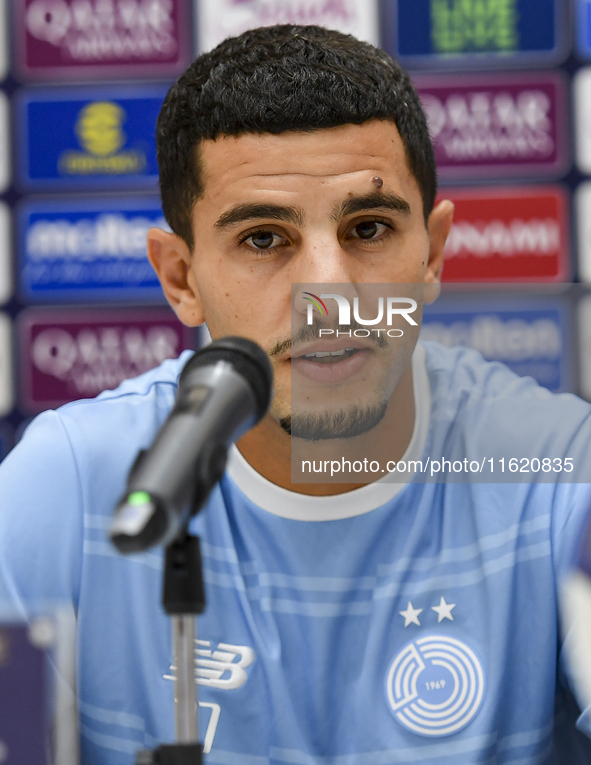 Youcef Atal of Al Sadd FC attends the press conference ahead of the AFC Champions League elite west football match between Qatar's Al Sadd S...