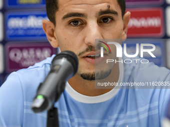 Youcef Atal of Al Sadd FC attends the press conference ahead of the AFC Champions League elite west football match between Qatar's Al Sadd S...