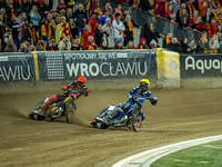 Jakub Krawczyk and Bartosz Banbor participate in a PGE Speedway Ekstraliga game between Sparta Wroclaw and Motor Lublin in Wroclaw, Poland,...