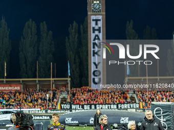 Tai Woffinden and Andrzej Rusko during a PGE Speedway Ekstraliga game between Sparta Wroclaw and Motor Lublin in Wroclaw, Poland, on Septemb...