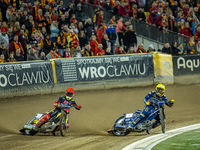 Artem Laguta and Dominik Kubera participate in a PGE Speedway Ekstraliga game between Sparta Wroclaw and Motor Lublin in Wroclaw, Poland, on...