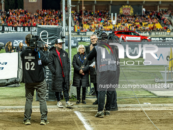 Tai Woffinden, Maria Rusko, and Andrzej Rusko attend a PGE Speedway Ekstraliga game between Sparta Wroclaw and Motor Lublin in Wroclaw, Pola...