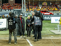 Tai Woffinden, Maria Rusko, and Andrzej Rusko attend a PGE Speedway Ekstraliga game between Sparta Wroclaw and Motor Lublin in Wroclaw, Pola...