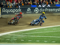 Jakub Krawczyk and Bartosz Banbor participate in a PGE Speedway Ekstraliga game between Sparta Wroclaw and Motor Lublin in Wroclaw, Poland,...