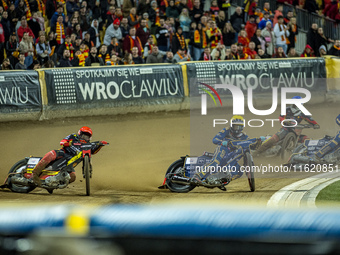 Jakub Krawczyk and Bartosz Banbor participate in a PGE Speedway Ekstraliga game between Sparta Wroclaw and Motor Lublin in Wroclaw, Poland,...