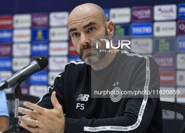 Felix Sanchez Bas, Head Coach of Al Sadd FC, attends the press conference ahead of the AFC Champions League elite west football match betwee...