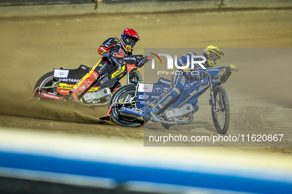 Dominik Kubera and Maciej Janowski participate in a PGE Speedway Ekstraliga game between Sparta Wroclaw and Motor Lublin in Wroclaw, Poland,...