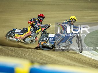 Dominik Kubera and Maciej Janowski participate in a PGE Speedway Ekstraliga game between Sparta Wroclaw and Motor Lublin in Wroclaw, Poland,...