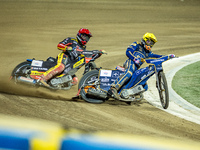 Dominik Kubera and Maciej Janowski participate in a PGE Speedway Ekstraliga game between Sparta Wroclaw and Motor Lublin in Wroclaw, Poland,...