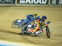 Daniel Bewley and Bartosz Zmarzlik participate in a PGE Speedway Ekstraliga game between Sparta Wroclaw and Motor Lublin in Wroclaw, Poland,...