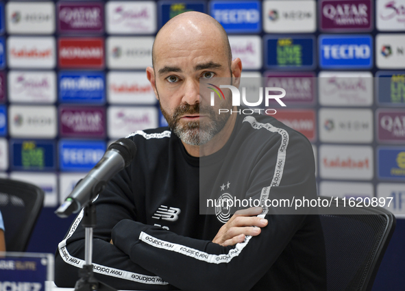 Felix Sanchez Bas, Head Coach of Al Sadd FC, attends the press conference ahead of the AFC Champions League elite west football match betwee...