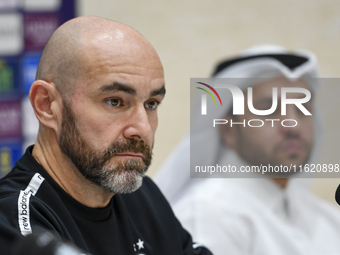 Felix Sanchez Bas, Head Coach of Al Sadd FC, attends the press conference ahead of the AFC Champions League elite west football match betwee...