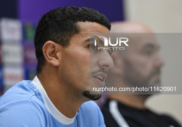 Youcef Atal of Al Sadd FC attends the press conference ahead of the AFC Champions League elite west football match between Qatar's Al Sadd S...