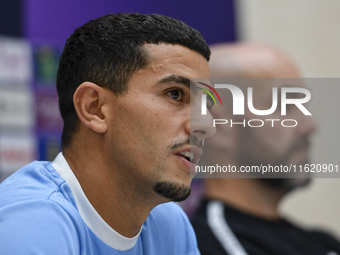 Youcef Atal of Al Sadd FC attends the press conference ahead of the AFC Champions League elite west football match between Qatar's Al Sadd S...