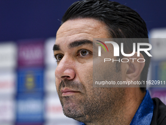 Roozbeh Cheshmi, Head Coach of Esteghlal FC, attends the press conference ahead of the AFC Champions League elite west football match betwee...