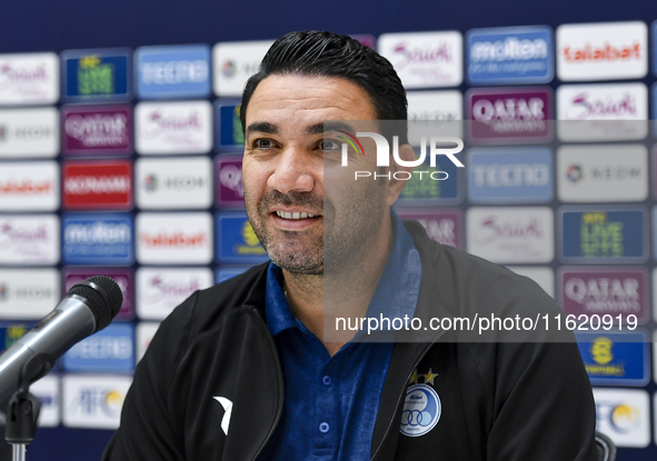 Roozbeh Cheshmi, Head Coach of Esteghlal FC, attends the press conference ahead of the AFC Champions League elite west football match betwee...