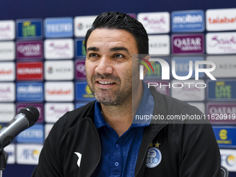 Roozbeh Cheshmi, Head Coach of Esteghlal FC, attends the press conference ahead of the AFC Champions League elite west football match betwee...