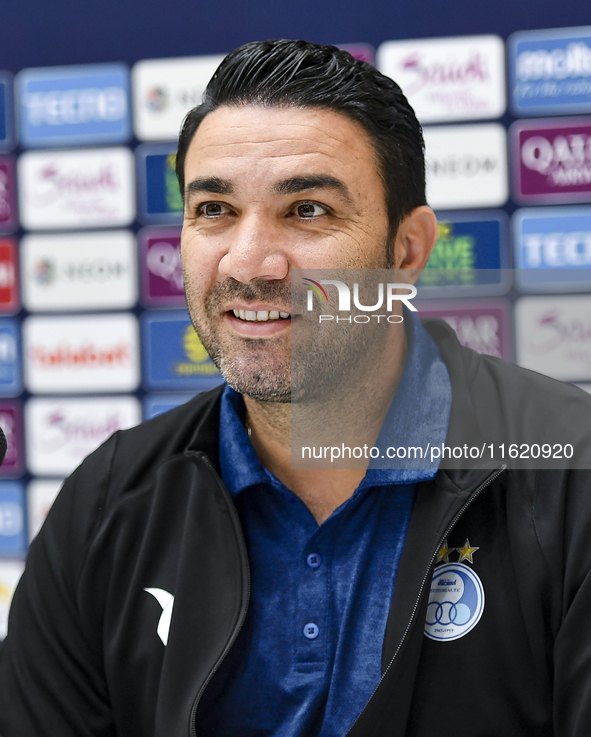 Roozbeh Cheshmi, Head Coach of Esteghlal FC, attends the press conference ahead of the AFC Champions League elite west football match betwee...