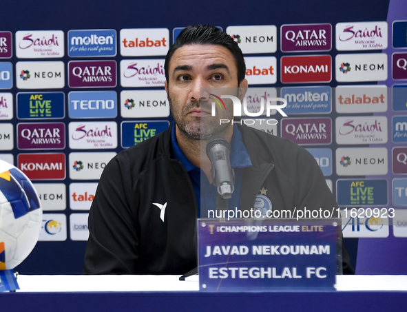 Roozbeh Cheshmi, Head Coach of Esteghlal FC, attends the press conference ahead of the AFC Champions League elite west football match betwee...