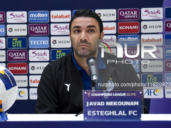 Roozbeh Cheshmi, Head Coach of Esteghlal FC, attends the press conference ahead of the AFC Champions League elite west football match betwee...