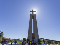 A general view of people at the Cristo Rei monument in Lisbon, Portugal, on September 29, 2024. Cristo Rei attracts pilgrims, tourists, and...